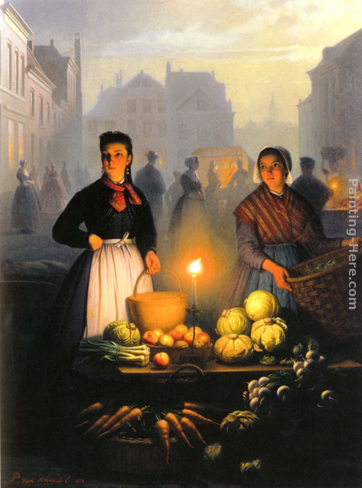 A Market Stall by Moonlight painting - Petrus Van Schendel A Market Stall by Moonlight art painting